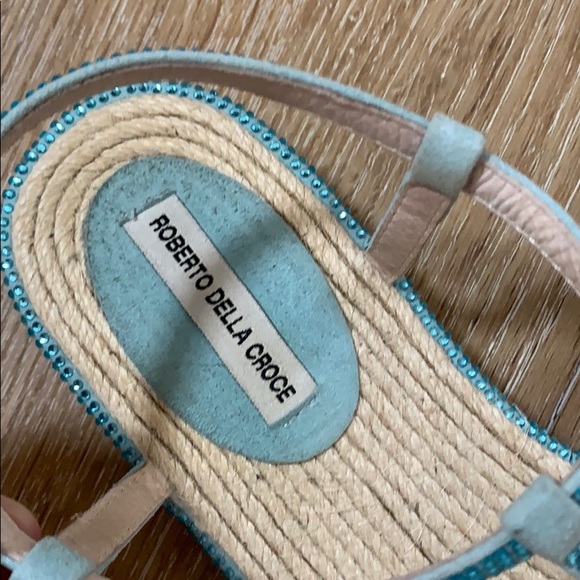 Turquoise rhinestone & suede espadrille sandals 38 - Picture 4 of 6